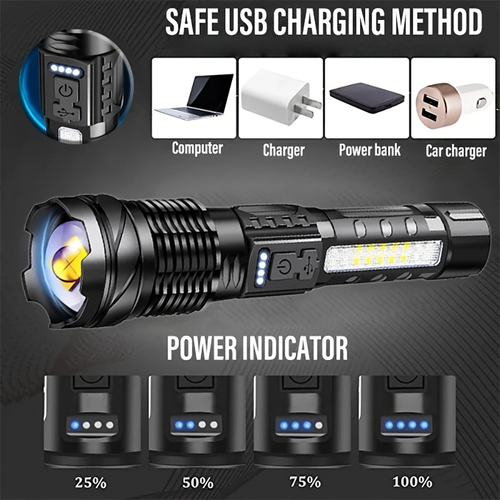 LED flashlight strong light long battery life outdoor multifunctional laser