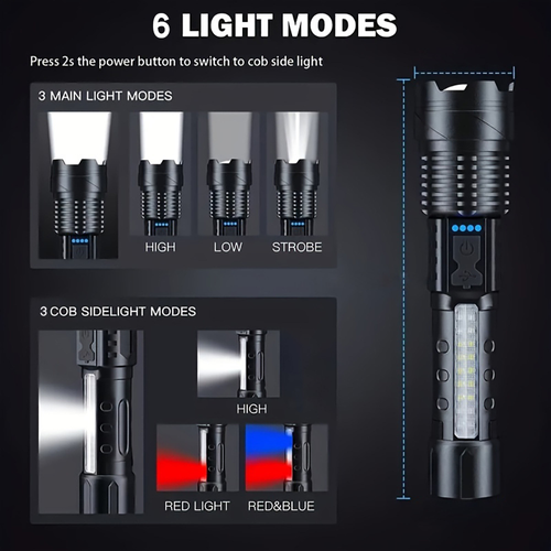 LED flashlight strong light long battery life outdoor multifunctional laser