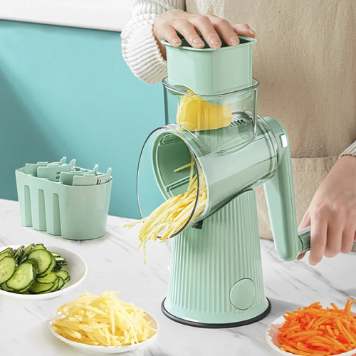 Rotary cheese grater with handle