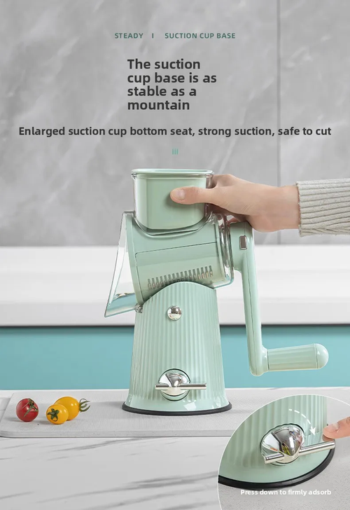 Rotary cheese grater with handle