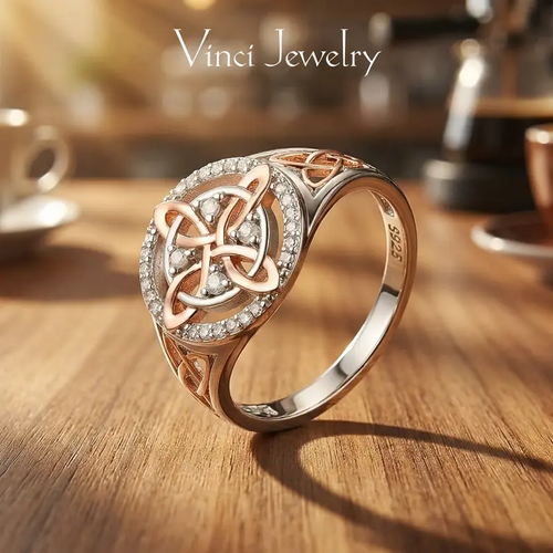 925 Sterling Silver Rose Gold Plated Celtic Knot Ring