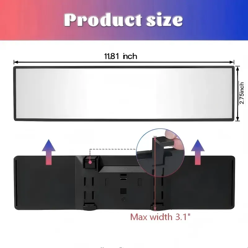 Max Install Width: 3.1car accessories 11.81 Inch Panoramic Convex real view Mirror