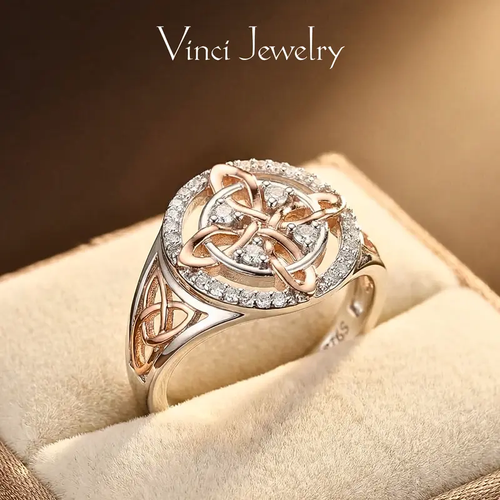 925 Sterling Silver Rose Gold Plated Celtic Knot Ring