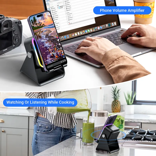Wireless Induction Audio Speaker Stand, 5in1 Cellphone Holder