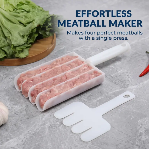 White Plastic Multifunctional Kitchen Meatball Maker Cooking Tool Set - 4 Baller Spoons
