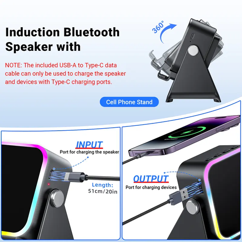 Wireless Induction Audio Speaker Stand, 5in1 Cellphone Holder