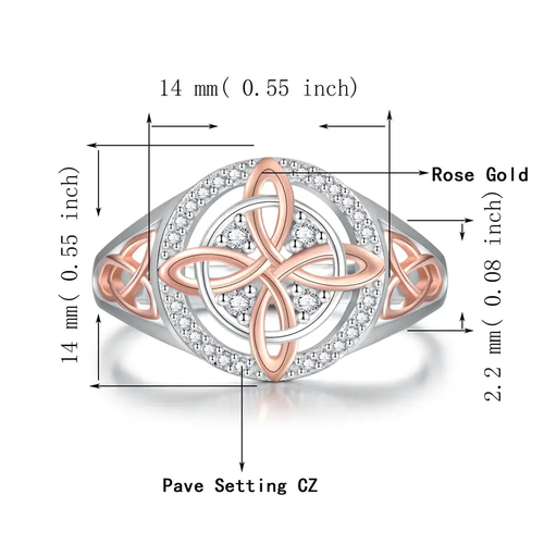 925 Sterling Silver Rose Gold Plated Celtic Knot Ring