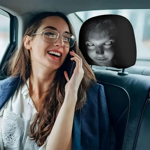 2 Piece Portrait Print Car Headrest Covers