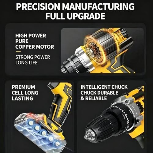 High-Power Cordless Impact Drill with Pure Copper Motor – Multifunctional Tool for Home & Industrial Use (Includes Electric Screwdriver Function)