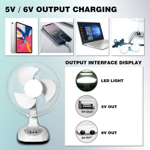High Quality Home Use Cooling Battery Solar Electric Table Fan Rechargeable DC 12 Inch Wind Solar Fan with LED Lamp