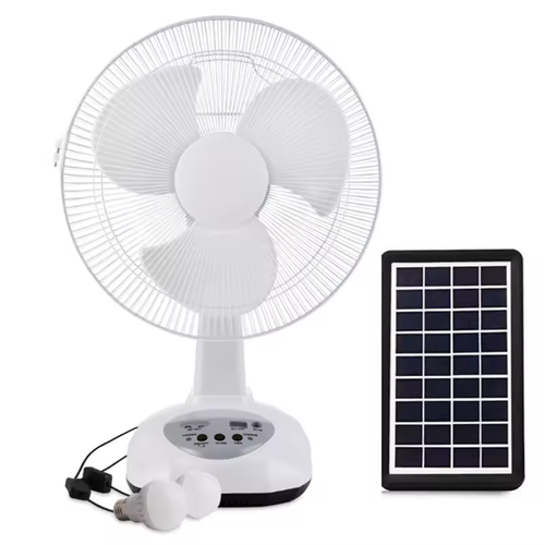 High Quality Home Use Cooling Battery Solar Electric Table Fan Rechargeable DC 12 Inch Wind Solar Fan with LED Lamp