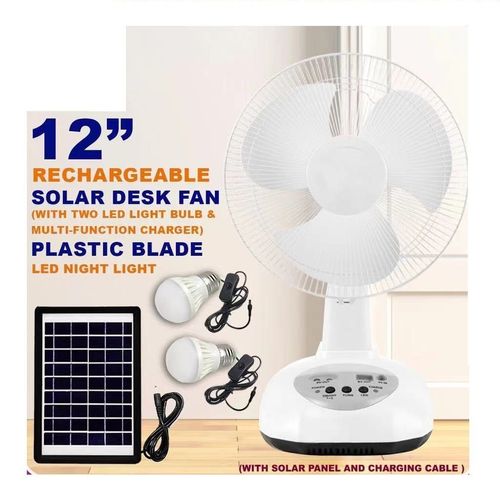 High Quality Home Use Cooling Battery Solar Electric Table Fan Rechargeable DC 12 Inch Wind Solar Fan with LED Lamp