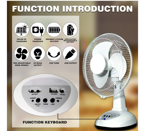 High Quality Home Use Cooling Battery Solar Electric Table Fan Rechargeable DC 12 Inch Wind Solar Fan with LED Lamp