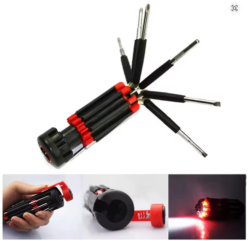 8 in 1 Slotted Phillips Screwdriver with LED Light Multitool Folding Screwdriver Bits Household Repair Tool