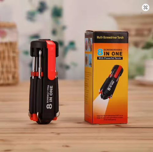 8 in 1 Slotted Phillips Screwdriver with LED Light Multitool Folding Screwdriver Bits Household Repair Tool