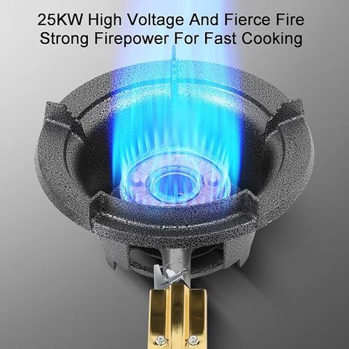 Gas Stove 1 Burner,25KW Liquefied Gas Stove,Black Cast Iron Pot Rack with Knob,with Flameout Protection Device,Suitable for Home and Commercial Use(37cm)