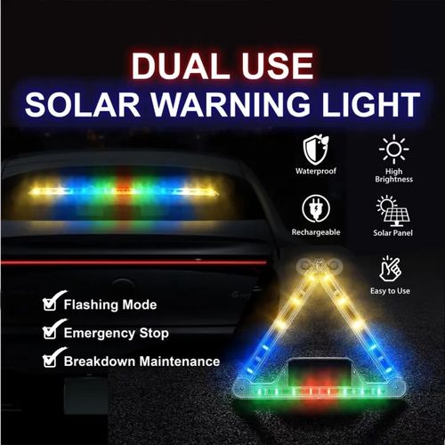 👨‍👩‍👧‍👦🌀Foldable Solar Powered 🚗Triangular Warning Light👇
