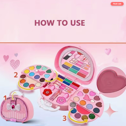 💄Kids Washable Makeup Toy Set with Portable Pink Handbag