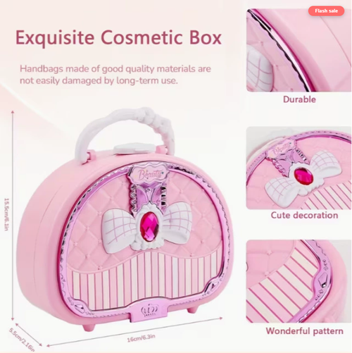💄Kids Washable Makeup Toy Set with Portable Pink Handbag