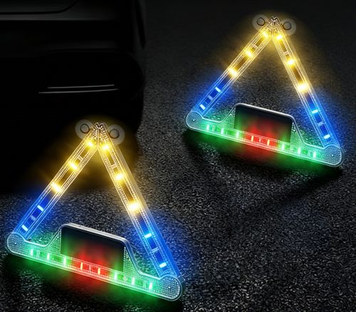 👨‍👩‍👧‍👦🌀Foldable Solar Powered 🚗Triangular Warning Light👇
