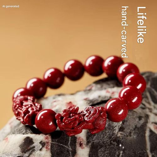Natural Cinnabar Pixiu Fortune - Turning Bracelet, Unisex, Attracts Wealth, Wards off Evil, Boosts Career, and Serves as a Peace Amulet