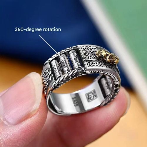 Fashionable Lucky Pixiu Rolling Ring: Blends national tide and retro vibes, with a unique design. Unisex, great for couples. Open-style for easy size adjustment. Adorned with delicate patterns and Pixiu (a traditional symbol of wealth), perfect for those seeking national tide style and good fortune.