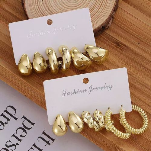 C-Shaped Drop Earrings with Premium Vibe (Carded): 9 Pairs of Simple Geometric Gold Metal Earrings for Women, Buy 1 Get 2 Free – Versatile Sparkle for Daily & Occasions