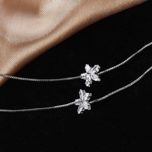 Hot-Selling Women's Flower Tassel Stud Earrings - Left Ear Style, Moissanite Inlaid, Alloy Silver-Plated, Light Luxury & Fashionable Versatile.