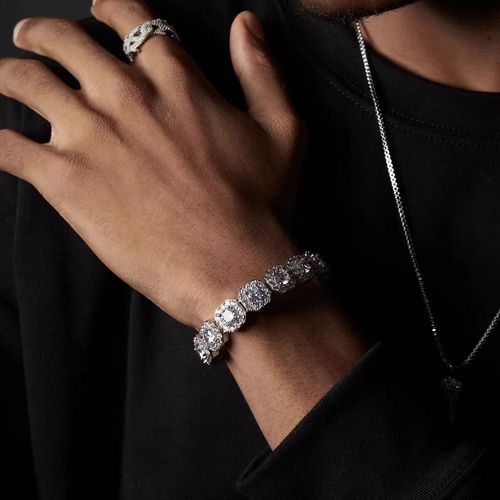 Luxury Octagonal Rock Sugar Moissanite Bracelet, High-end Silver-toned Diamond-embellished Wrist Ornament, Light Luxury Shining Jewelry for Parties