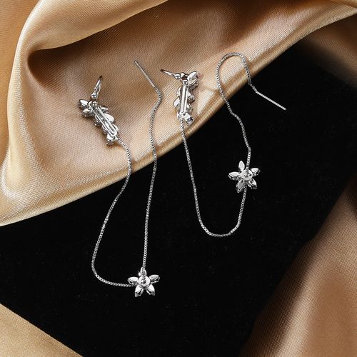 Hot-Selling Women's Flower Tassel Stud Earrings - Left Ear Style, Moissanite Inlaid, Alloy Silver-Plated, Light Luxury & Fashionable Versatile.
