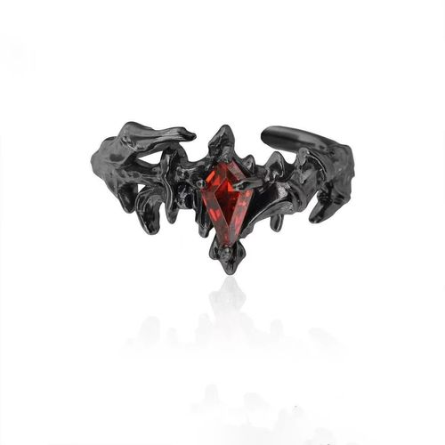 Original Silver-Plated Dragon Claw Red Crystal Ring (Vintage Series): Niche Design, Dragon Bone Dark Vibe, High-End Adjustable Open Ring, Comes in Jewelry Box Packaging