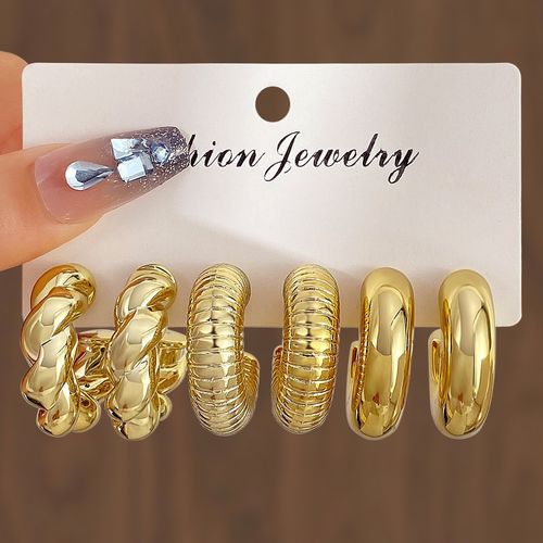 C-Shaped Drop Earrings with Premium Vibe (Carded): 9 Pairs of Simple Geometric Gold Metal Earrings for Women, Buy 1 Get 2 Free – Versatile Sparkle for Daily & Occasions