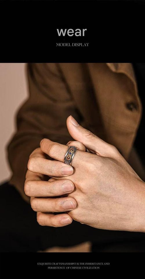 Vintage Exquisite Style Vajra Ring, Silver-Plated Gold with Blue Crystal & Cloud Pattern, Open Adjustable, Men's Unique Design for Blessing & Evil-Averting, Gift Box Packaging