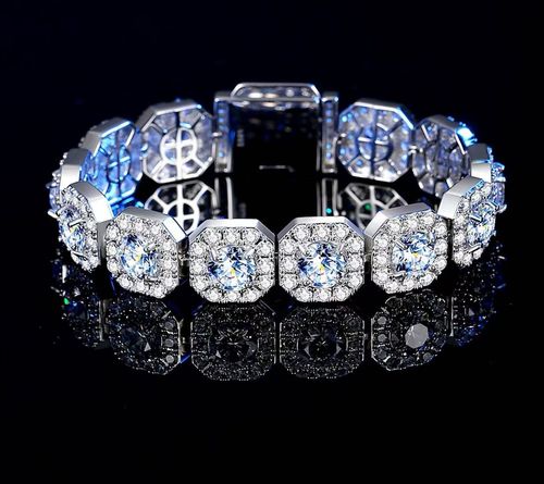 Luxury Octagonal Rock Sugar Moissanite Bracelet, High-end Silver-toned Diamond-embellished Wrist Ornament, Light Luxury Shining Jewelry for Parties