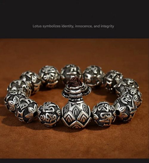 Vintage Distressed Silver-Plated Bracelet, Rune Lotus Bead Bracelet, Unisex, Blessing and Fortune-Turning Jewelry