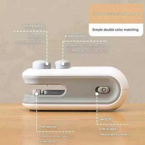 Mini Sealer Machine Button-Activated 2-in-1 Cut and Seal Rechargeable Long-Lasting Battery for Home Snacks Moisture-Proof Vacuum-Sealing