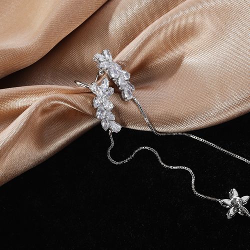 Hot-Selling Women's Flower Tassel Stud Earrings - Left Ear Style, Moissanite Inlaid, Alloy Silver-Plated, Light Luxury & Fashionable Versatile.