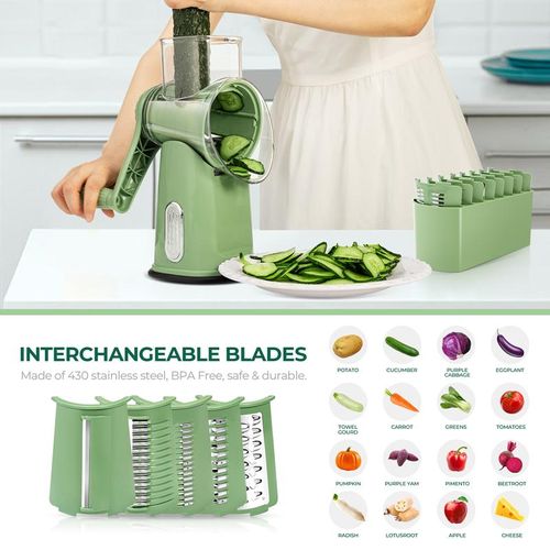TUMBLING BOX SHREDDER 5 in 1 Manual Rotary Grater Fast Veggie Fruit Slicer Shredder Cutter with Safe Blades Perfect for Salads and Kitchen Prep