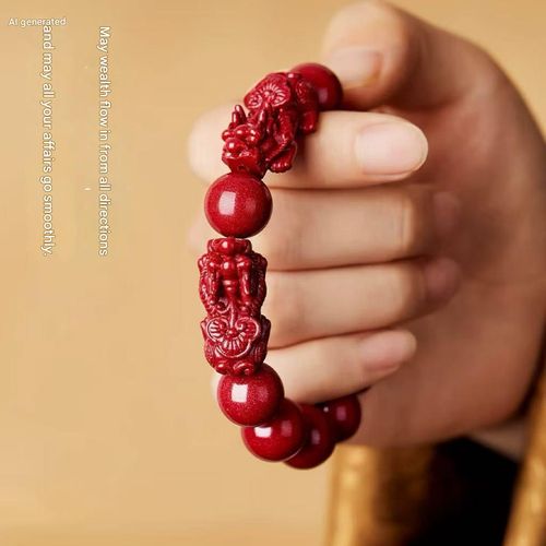 Natural Cinnabar Pixiu Fortune - Turning Bracelet, Unisex, Attracts Wealth, Wards off Evil, Boosts Career, and Serves as a Peace Amulet