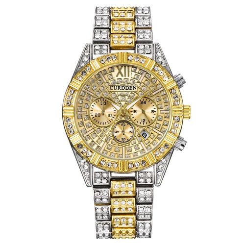 Quality Bling Gold Hip Hop  Watches Quartz Calendar Full Diamonds Men's Watch Reloj Iced Out