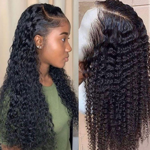 四 long  black curly wig