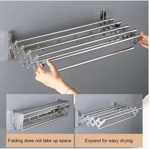 Clothes Drying Rack Wall-Mounted Drying Rack Versatile Foldable Organization Hanger Expandable Retractable Bathroom Laundry Rack