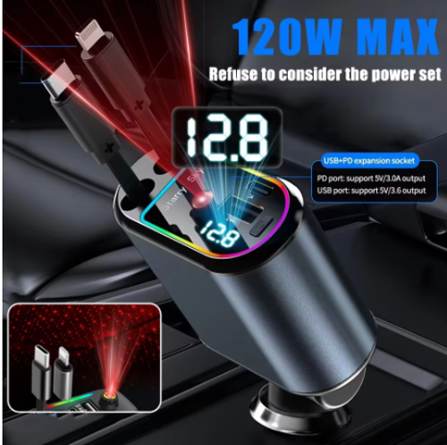 4-in-1 PD120W Car Fast Charger USB Type-C Power Adapte