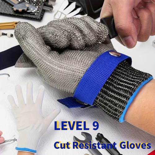 🥩Heavy-Duty Level 9 Cut Resistant Glove, Cut Resistant Stainless Steel Metal Mesh Chainmail Glove