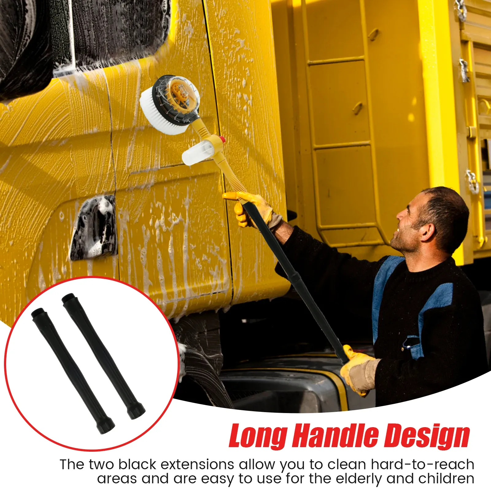 Automatic Rotary Car Wash Foam Brush – Long Handle Chenille Mop Kit for Effortless Cleaning