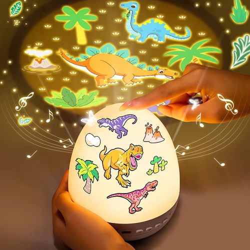 AWESOME GIFT Cartoon Dinosaur Egg Projection Lamp 6 Slides Dinosaur World Universe Animal Holiday Music Project Light