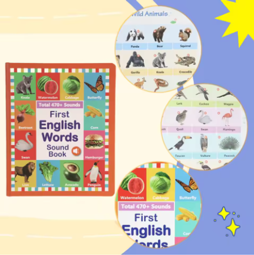 English Words Sound Book Children's Early Learning Talking Book with Audio Interactive Point Reading Books for Toddlers to Learn