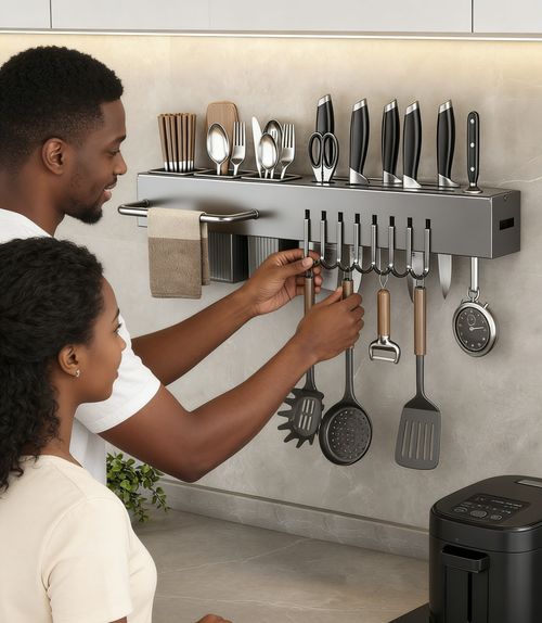 🔥 🍴Wall-Mounted Kitchen Knife Rack & Storage Organizer 💦🛠️
