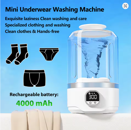 4000mAh Battery Fully Automatic Mini Portable Washing Machine 🔋 Wash Underwear & Socks 🧦 Perfect for Business Trips & Outdoor Adventures ✈️🏕️