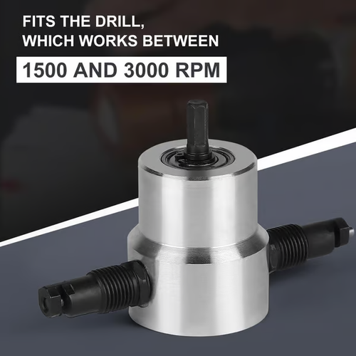 Double Head Sheet Metal Nibbler Cutter 360 Degree Adjustable Power Drill Nibbler Cutting Tools Kit Drill Attachment with Wrench for Straight Curve and Circle Cutting